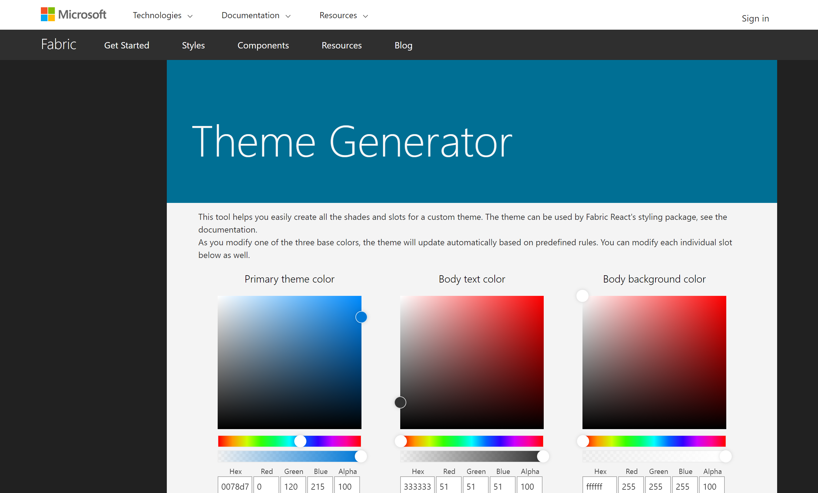 Fabric Theme Generator Site