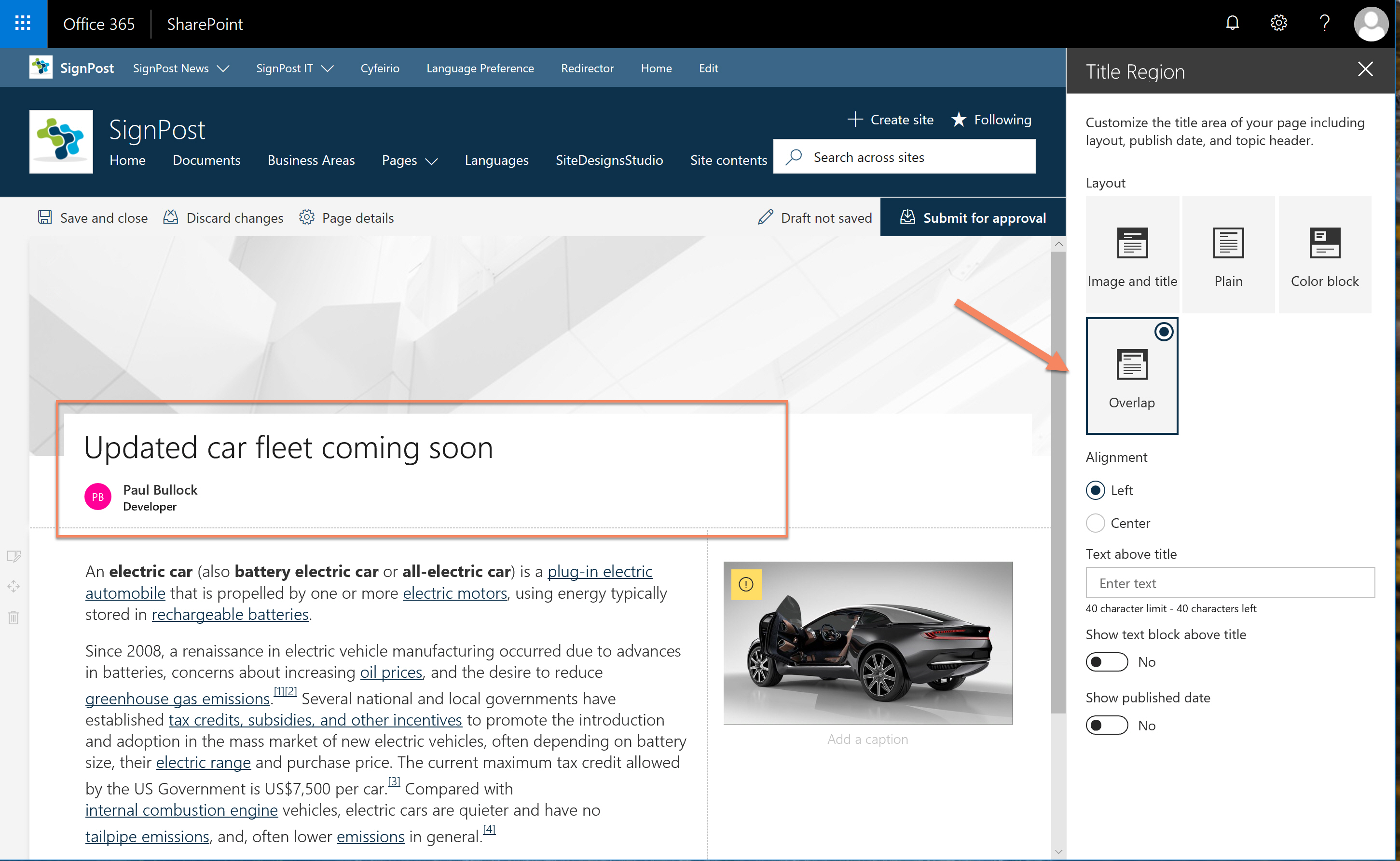 Page header in Overlap Mode