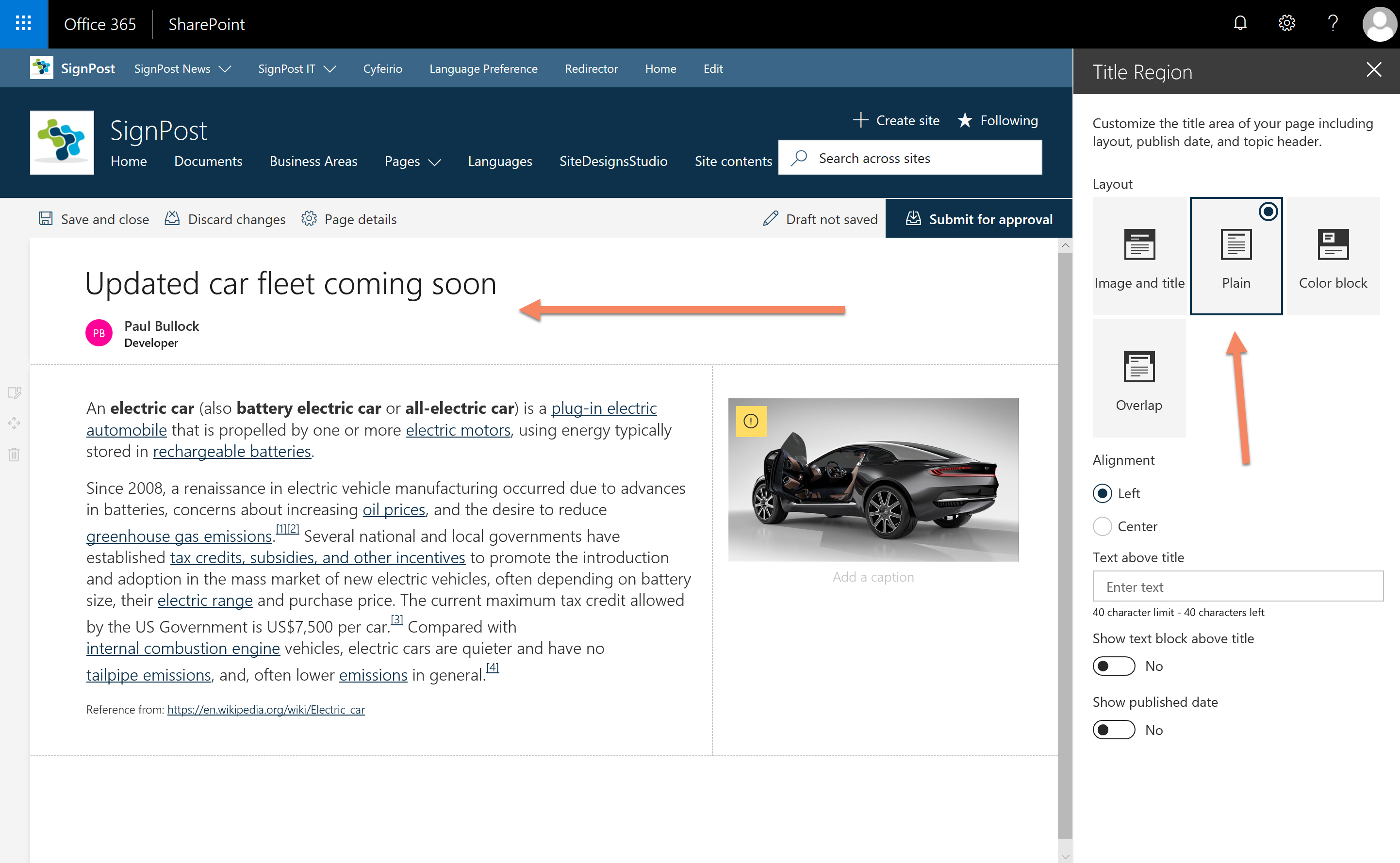 Page header in Plain Mode