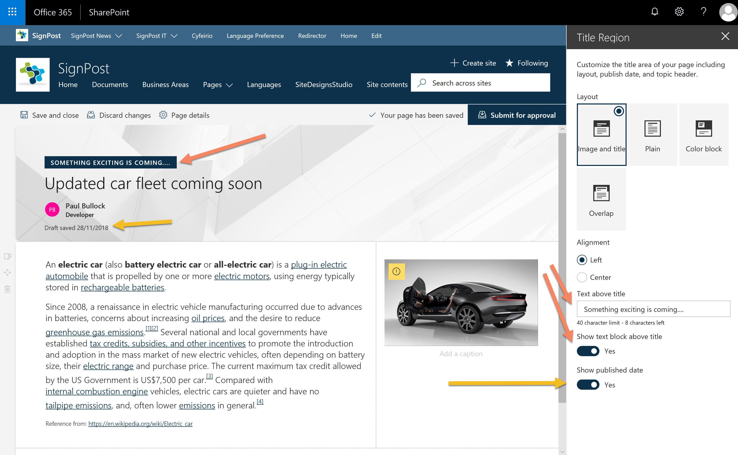 Screen shot of the additional metadata that you can put on the title area