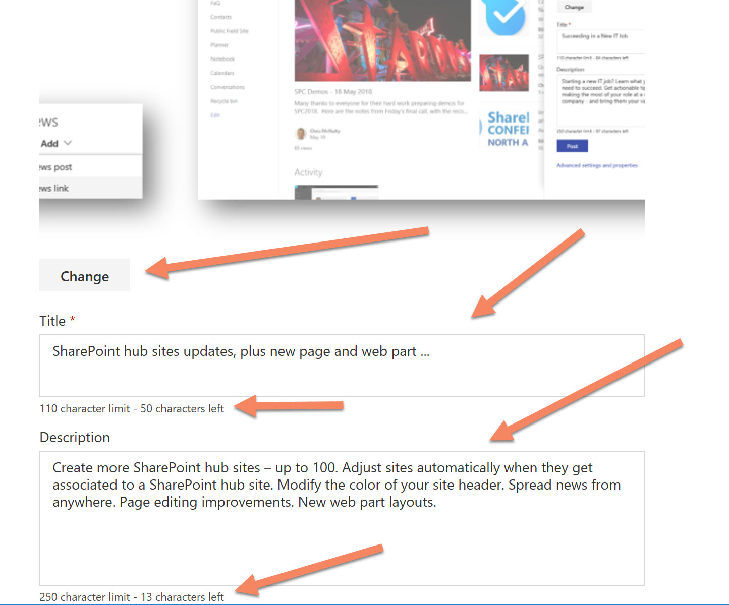 Screenshot of the edit news link