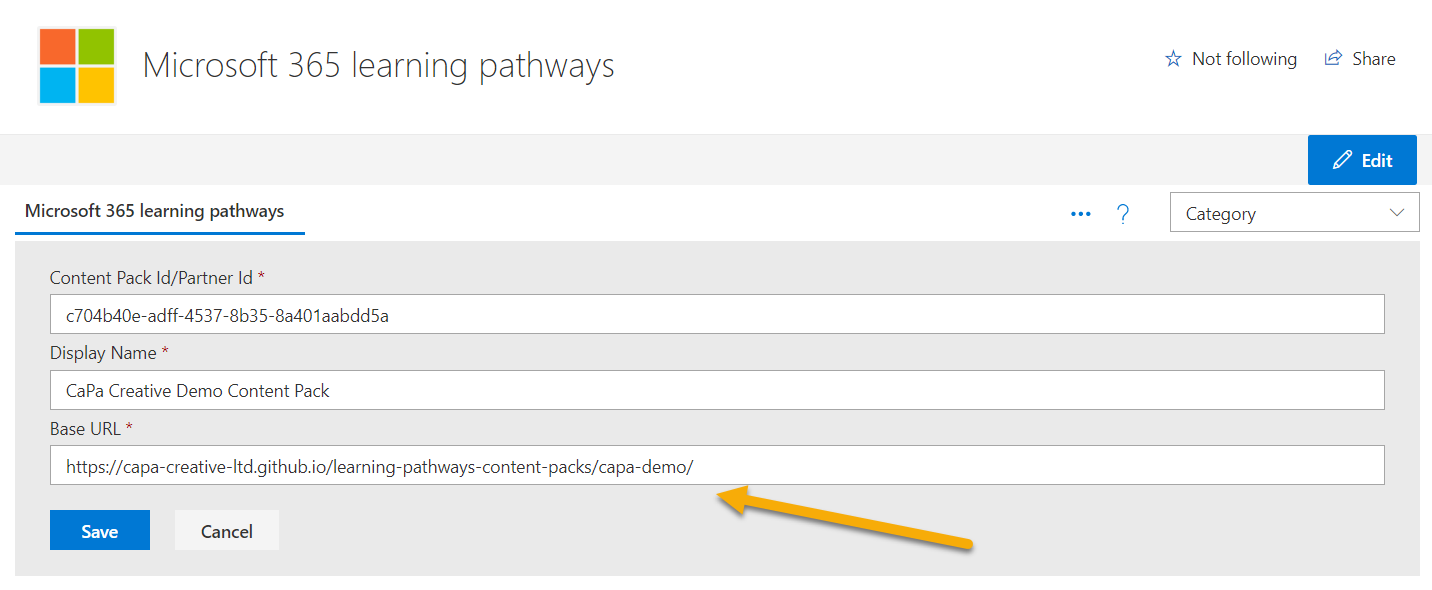 Screenshot adding demo content pack
