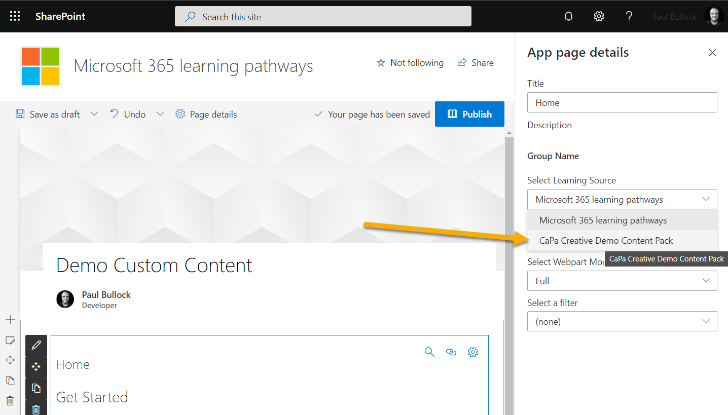 Screenshot of setting for the custom content pack