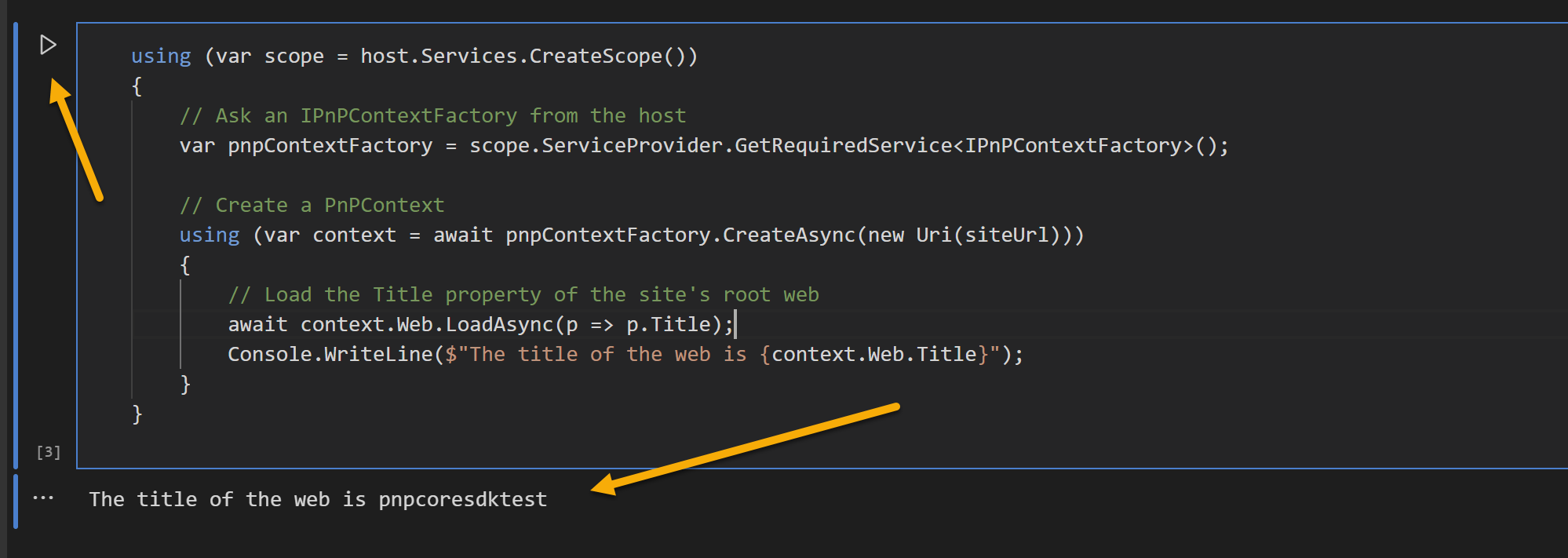Example shown with getting the title of the site