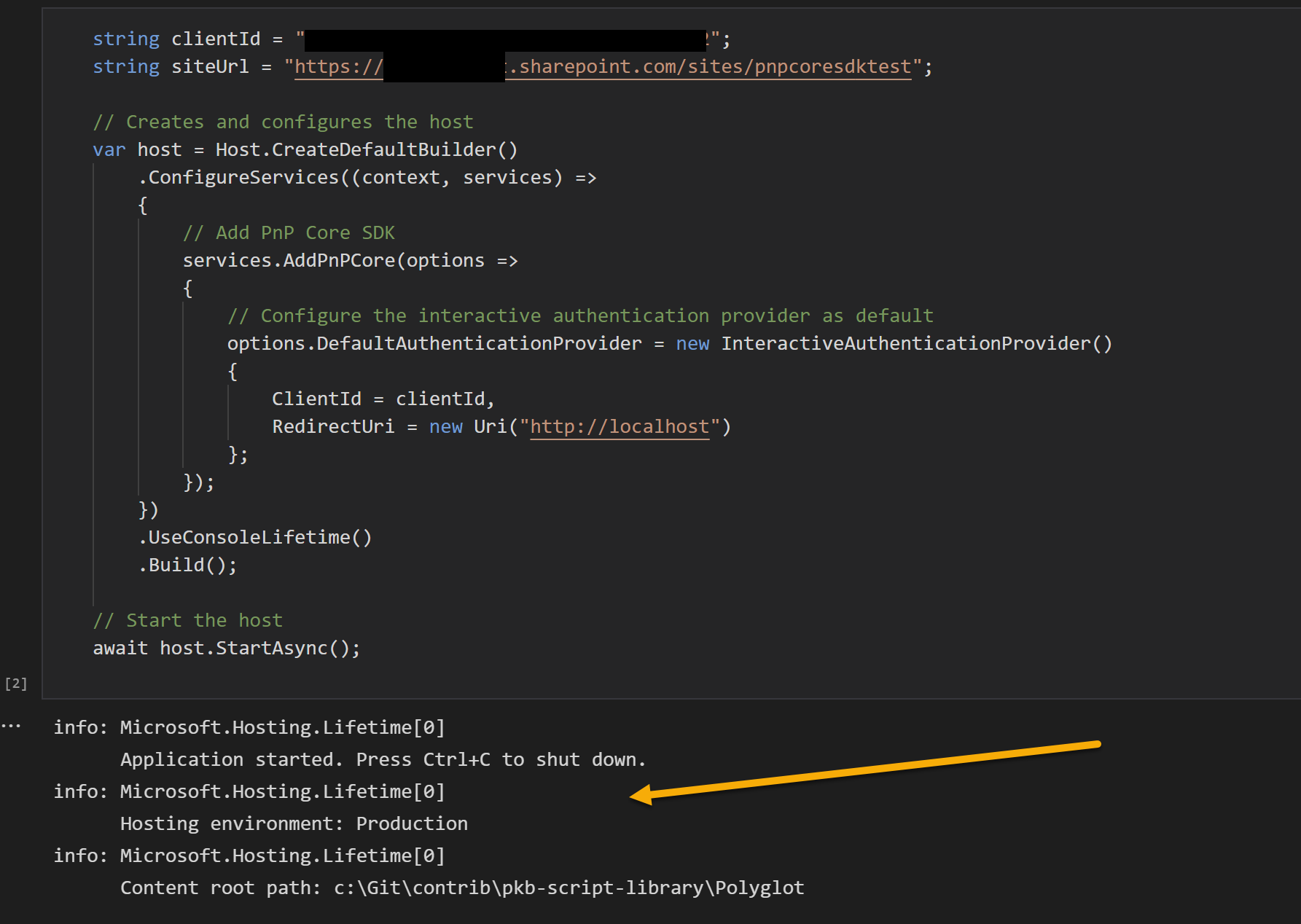 Example shown with  the connection setup example