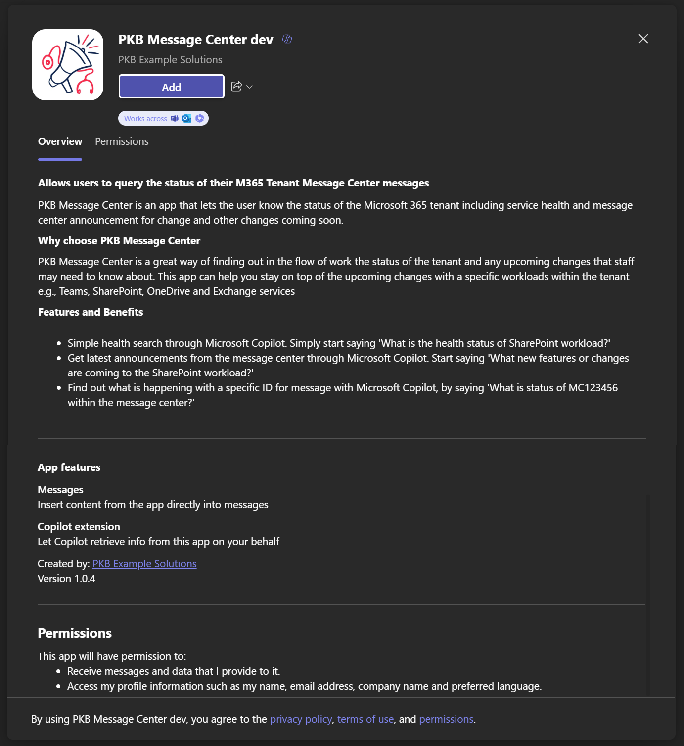 Preview of the app description formatted with Markdown