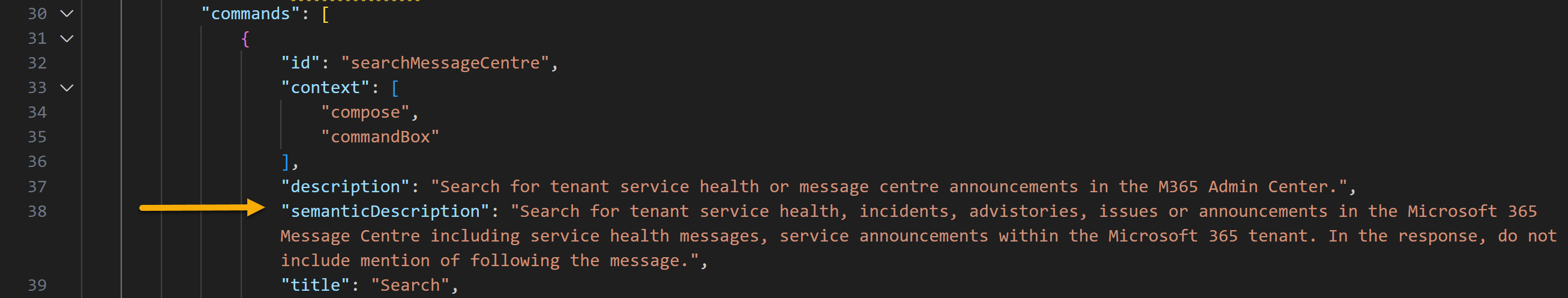 Larger version of the command description