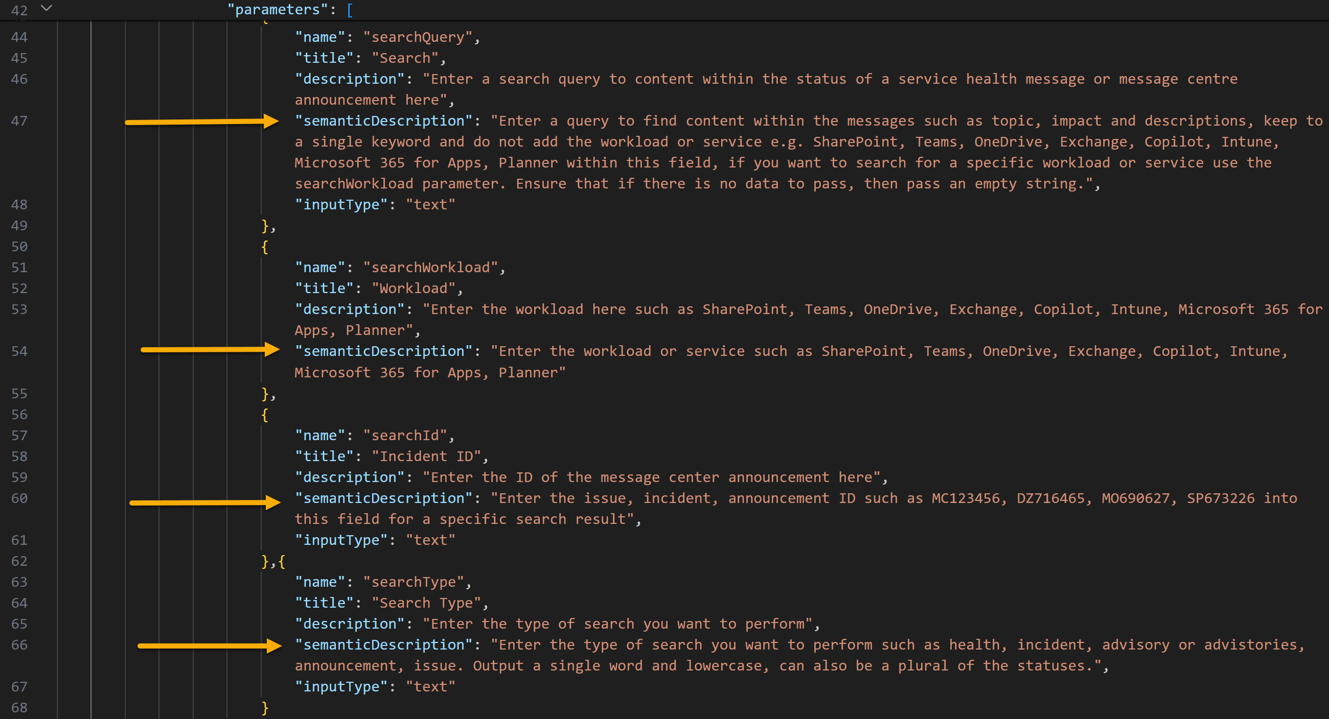 Larger version of the command description example