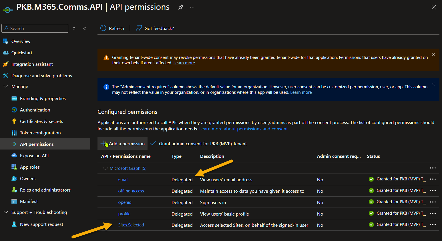 images of the Entra ID App Settings