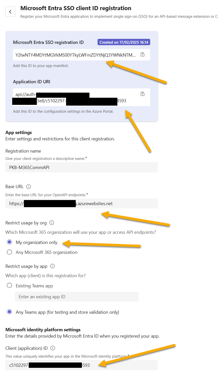 images of the Teams SSO App Settings