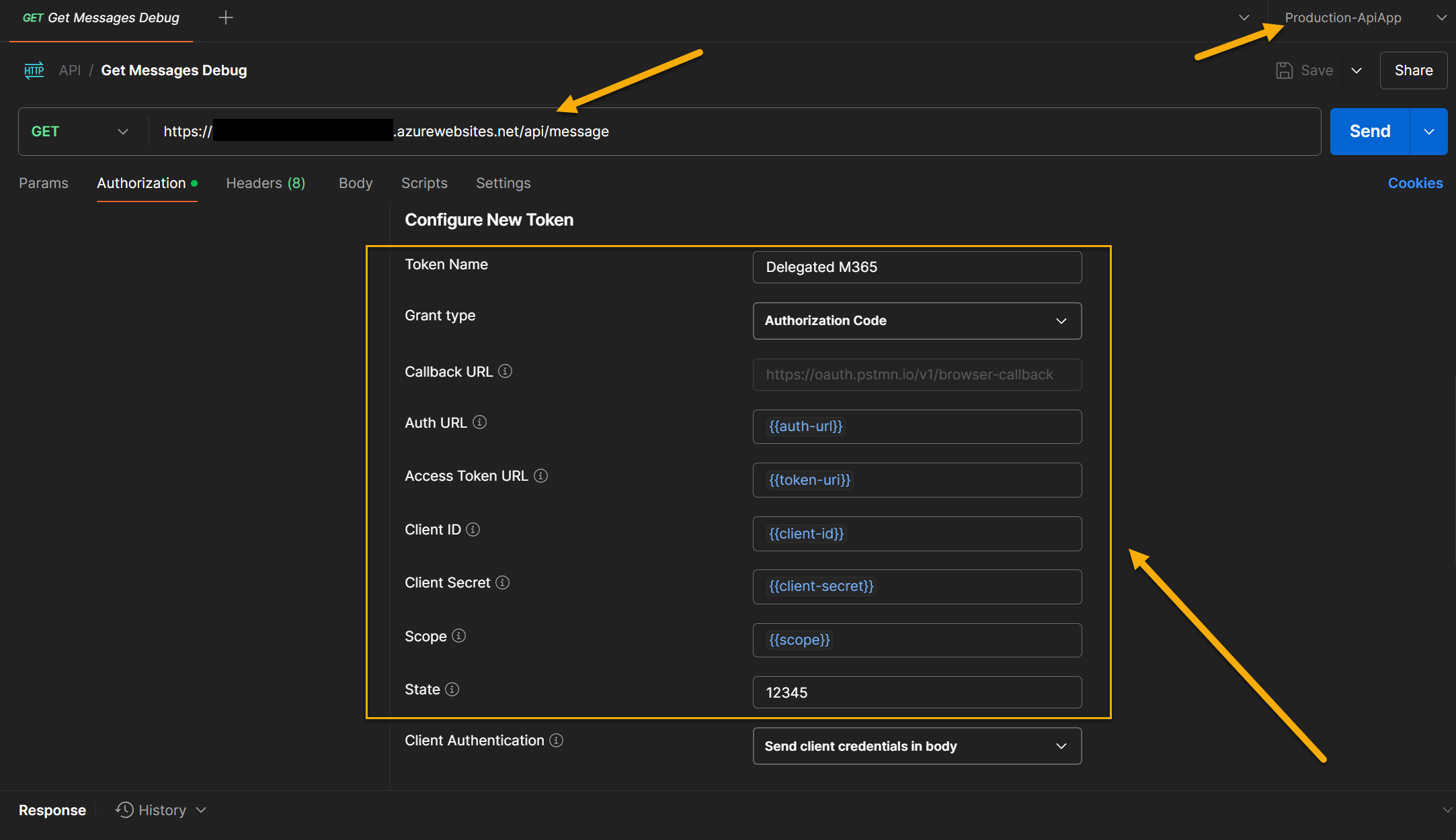 Image of the settings in postman