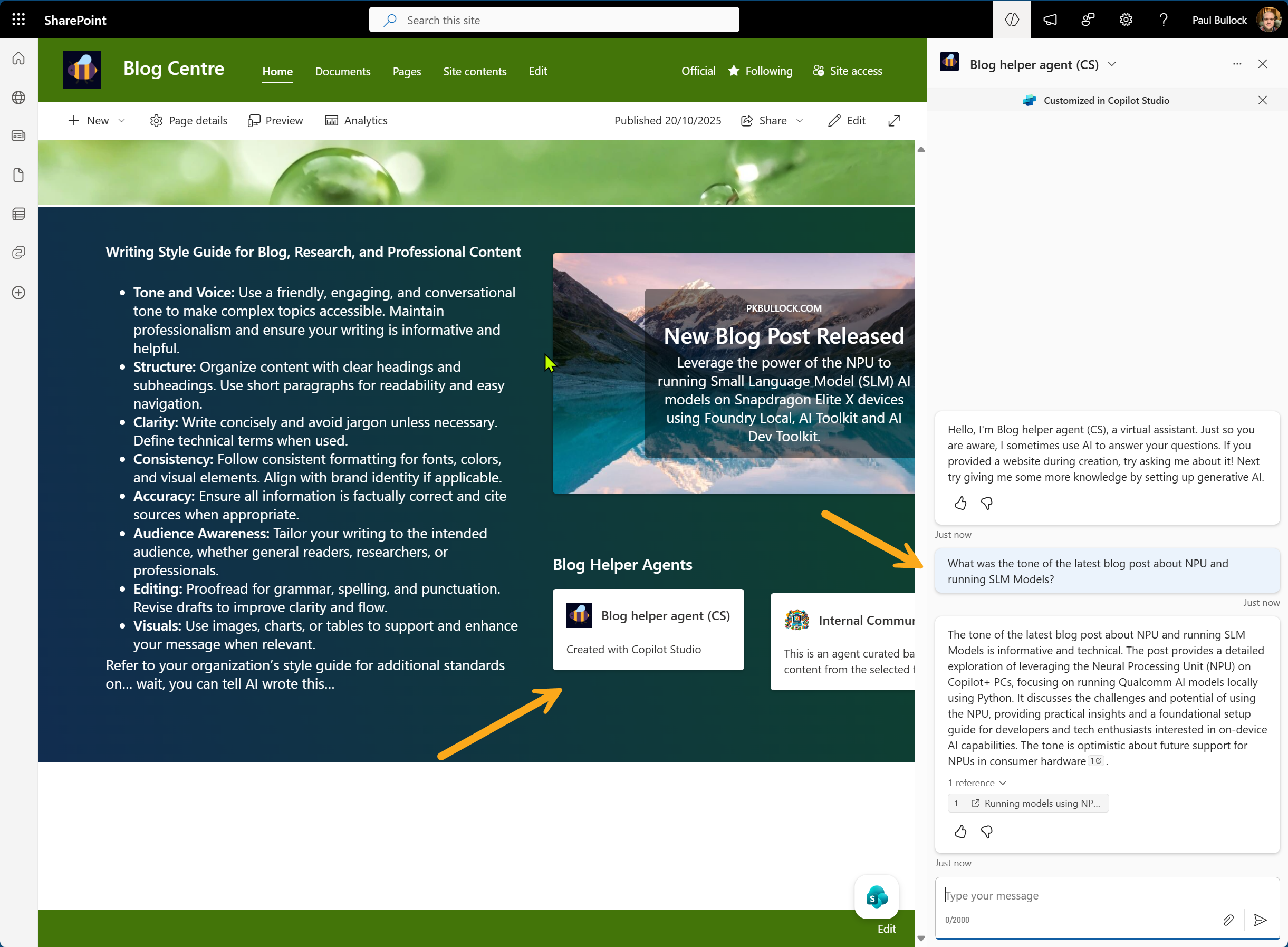 Interacting with the Copilot Studio Agent